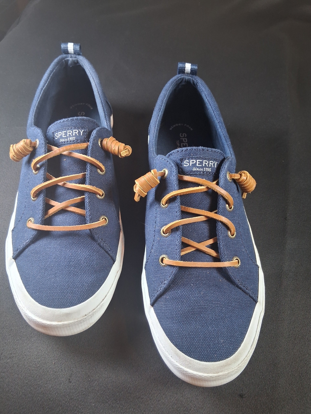Sku142 Sperry Navy Canvas Sneaker with Tan Leather Laces